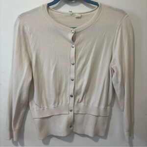 MOTH Anthropologie Snap Front Beige Cardigan Sweater Size M